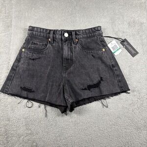Blank NYC Black Denim Women's Shorts Raw Hem distressed high waisted 24 New